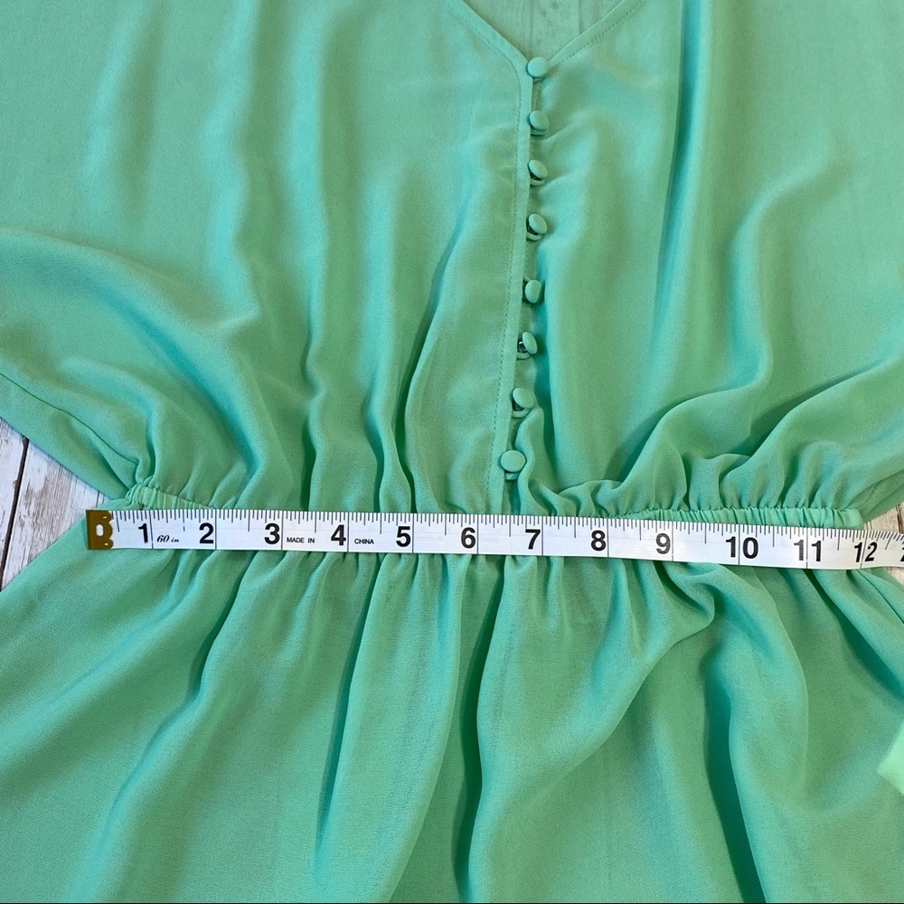 Mint Green Sheer Long Sleeve Blouse w/ Rose Lace- size S - Picture 4 of 12